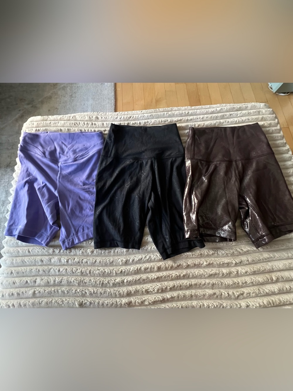 Lululemon High-Waist Bike Short size 2 Trio — Lavender, Black & Metallic Brown